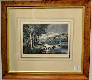 Currier & Ives, small folio hand colored lithograph, Silver Creek-California, published by Currier & Ives, sight size 9 1/2" x 13" P...