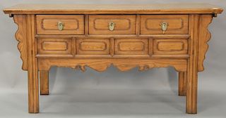 Chinese hardwood altar table with three drawers having compartment under drawers. ht. 34in., top: 23" x 67 1/2"