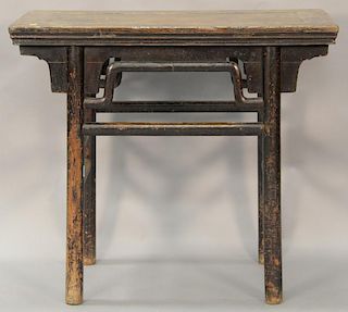 Chinese altar table with rectangular top on turned legs. ht. 33 3/4in., top: 19" x 37 1/2"