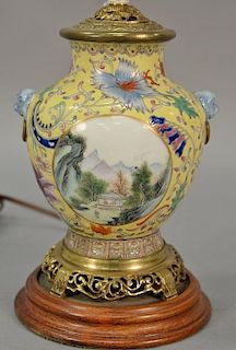 Small Chinese export famille rose porcelain urn made into a table lamp. vase ht. 5 1/2in.