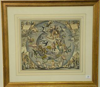Hendrick Hondius (1573-1650), hand colored engraving, Hemisphae Rii Bore Alis Coeli et Terre, sight size 17" x 19 1/2" Provenance: P...
