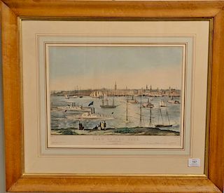 N. Currier (1849), hand colored lithograph, View of New York From Brooklyn Heights, marked lower left: Palme, Del, marked lower righ...