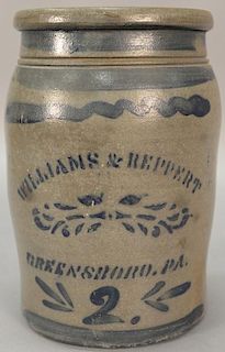 Williams & Reppert & Greensboro PA. two gallon stoneware crock. ht. 12in.