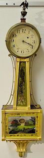 Weight driven banjo clock with reverse painted glass panel marked Willard 1825 and a Mount Vernon reverse painted panel in bottom, p...