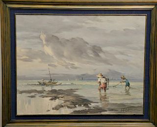 Gabriel Custodio (1912), oil on canvas, Net Fishing, signed and dated lower left: G. Custodio 3-64, 22" x 28"