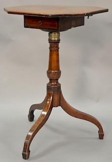 George III mahogany tip stand with drawer on turned shaft set on tripod base, circa 1800. ht. 29in., top: 18" x 19 3/4" Provenance: ...