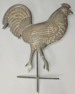 Copper rooster weathervane marked on stand Cushing Original 2/100 1955. total ht. 39in., lg. 31in.