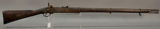 British 1862 musket having oak stock lock plate marked with a crown and dated 1862. lg. 55in.