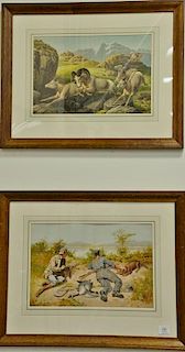 Set of three chromolithographs from American Sporting Scenes published Bradlee Whidden, Edward Knobel Hunting Running Rams, Frank H....