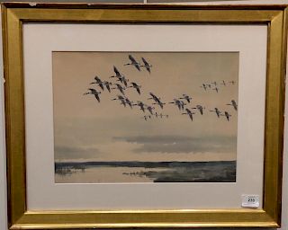 Roland Green (1896-1972), watercolor, Canadian Geese, signed lower right: Roland Green, sight size 11 1/2" x 16" Provenance: Propert...