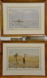Arthur Burdett Frost (1851-1928), pair of chromolithographs, Duck Hunting in a Marsh and Duck Hunting with Decoys, signed in lithogr...