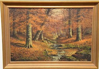 William McKendree Snyder (1848-1930), oil on canvas, Fall Landscape with Stream, signed lower right: W.M. Snyder, 12" x 18"