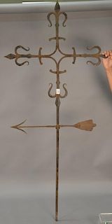 Iron weathervane, arrow design with arrow directional. ht. 69in., wd. 39in.