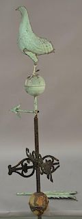 Game hen weathervane with iron directionals (breast in need of repair, arrow in two pieces, E and W are missing). ht. 21in.