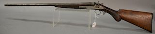 Remington Arms 1889 12 ga. double barrel persision shotgun sxs, 28" Grade 2 damascus barrels, double hammers are strong heavily worn...