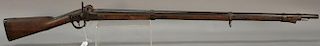 19th century percussion musket rifle having oak stock, marked 136 H with impressed symbol. total lg. 57 1/2in.