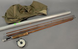Three piece fishing lot to include a South Bend #1 Beimers Special three piece bamboo fly rod with two full length tips (like new) 8...