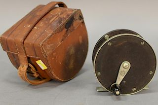 Bradford & Anthony Boston salmon reel, bakelite and nickel silver in original leather case.