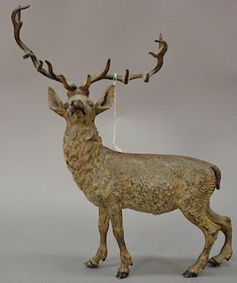 Austrian cold painted bronze elk attributed to Bergman, standing pose with large rack. lg. 13in.