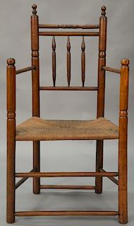 Pilgrim Century great chair with turned back legs and arm supports with ball hand rests, late 16th - early 17th century, (now with r...