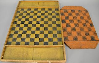 Two primitive game boards, one with molded edges.  12 1/2" x 21 1/2" and 19 1/2" x 29"