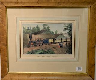 Nathaniel Currier, small folio hand colored lithograph, The Express Train, Lith & Pub by N. Currier, J. Schutz delineator, sight siz...