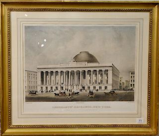 After Cyrus L. Warner  Printed and Published by J.H. Bufford  hand colored lithograph  Merchants Exchange, New York  Entered...