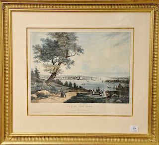 After Ambroise-Louis Garneray (1783-1857)  hand colored aquatint  Vue de New York  Prise de Weahawk  A View of New-York, tak...