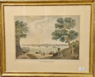 After John Wood and William Rollinson (1762-1842)  19th century watercolor  New York from Long Island  unsigned  Original Dr...