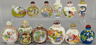 Twelve enameled glass and porcelain snuff bottles.  ht. 2 1/2in. to 3 1/4in.