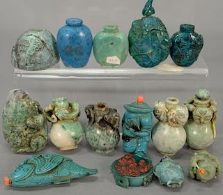 Fifteen turquoise and hardstone snuff bottles.  ht. 1 1/2in. to 2 1/2in.