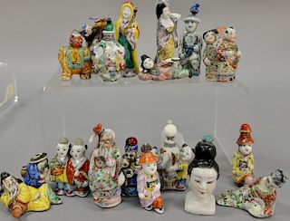 Collection of eighteen Chinese figural porcelain snuff bottles, figures of Guanyin, boys, scholars, etc.
