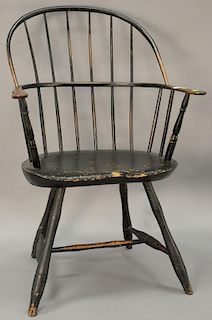 Windsor sack back armchair, marked in paint under seat "Danl Chaplins Chair", 18th century. ht. 37 3/4in., seat ht. 17 1/4in.