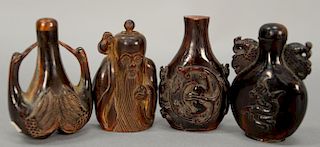 Four large Chinese horn snuff bottles.  ht. 3in. to ht. 3 1/4in.