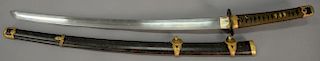 Japanese Samurai sword, WWII era with Navy mounts and scabbard. full lg. 33 1/2in.