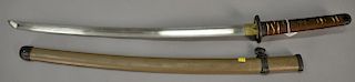 Japanese Samurai sword, WWII era with military mounts and scabbard. full lg. 35in.