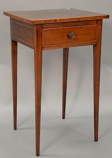 Federal mahogany inlaid stand with square top over single drawer set on square tapered legs, trimmed with line inlays, circa 1800 (s...