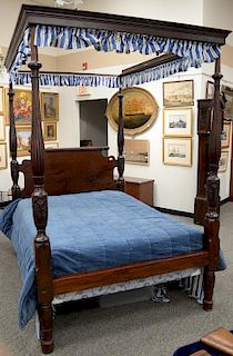 Federal mahogany canopy bed with carved and fluted posts having flat canopy frame. ht. 89in., total lg. 82in., wd. 60in.