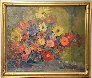 Paul E. Saling (1876-1936), oil on artist board, Still Life of Flowers in Vase, signed lower left: Paul Saling, 25" x 30"