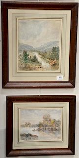 Two late 19th century landscapes, watercolors on paper, Row Boats on a River, unsigned, sight size 11 1/4" x 9 1/2"; Man in a Rowboa...