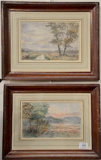 Pair of late 19th century landscapes, watercolors on paper, Stream in the Meadows, unsigned, sight size 6 3/4" x 10 3/4"; Lake Among...