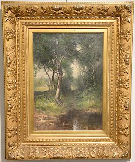 Max Weyl (1837-1914), oil on canvas, Wooded Landscape, signed lower left: Max Weyl, 21" x 15"