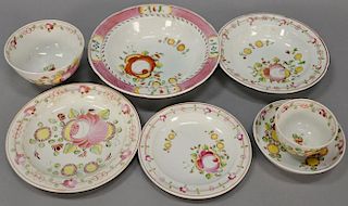 Eighty piece lot of 19th century floral decorated soft paste to include dinner plates, luncheon plates, bowls, dishes, cups, and sma...