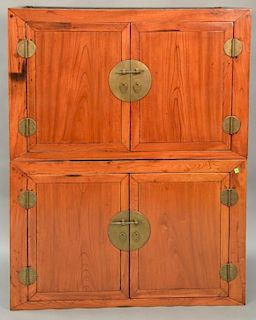 Chinese two part cabinet, each portion with two doors. ht. 54in., wd. 42 1/2in., dp. 23 1/2in.