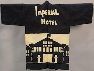 Rare Frank Lloyd Wright Imperial Hotel Kimono, original black and white robe from The Imperial Hotel in Tokyo in 1930's, possibly fr...
