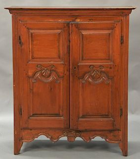 Two door cupboard, doors with raised panels and carving. ht. 47in., wd. 36in., dp. 18in.