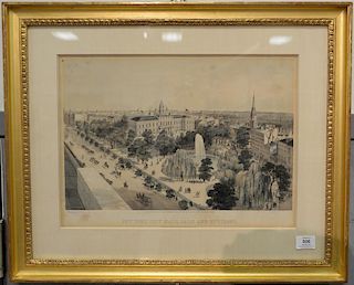 John Bachmann, hand colored lithograph, New York City Hall, Park and Environs, published by William + Stevens, New York 1848-1849, s...