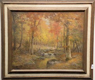 Daniel F. Wentworth (1850-1934), oil on canvas, Fall Wood Landscape with Stream, signed lower left: D.F. Wentworth, 20" x 24"