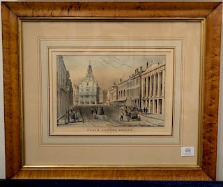 Nathaniel Currier, small folio hand colored lithograph, State Street, Boston, Lith. & Pub. by N. Currier, sight size 9 1/4" x 13 1/4...
