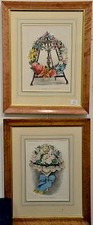 Currier & Ives, set of three colored lithographs, A Wreath of Flowers sight size 14 1/4" x 10 1/2", The Lady's Bouquet sight size 13...